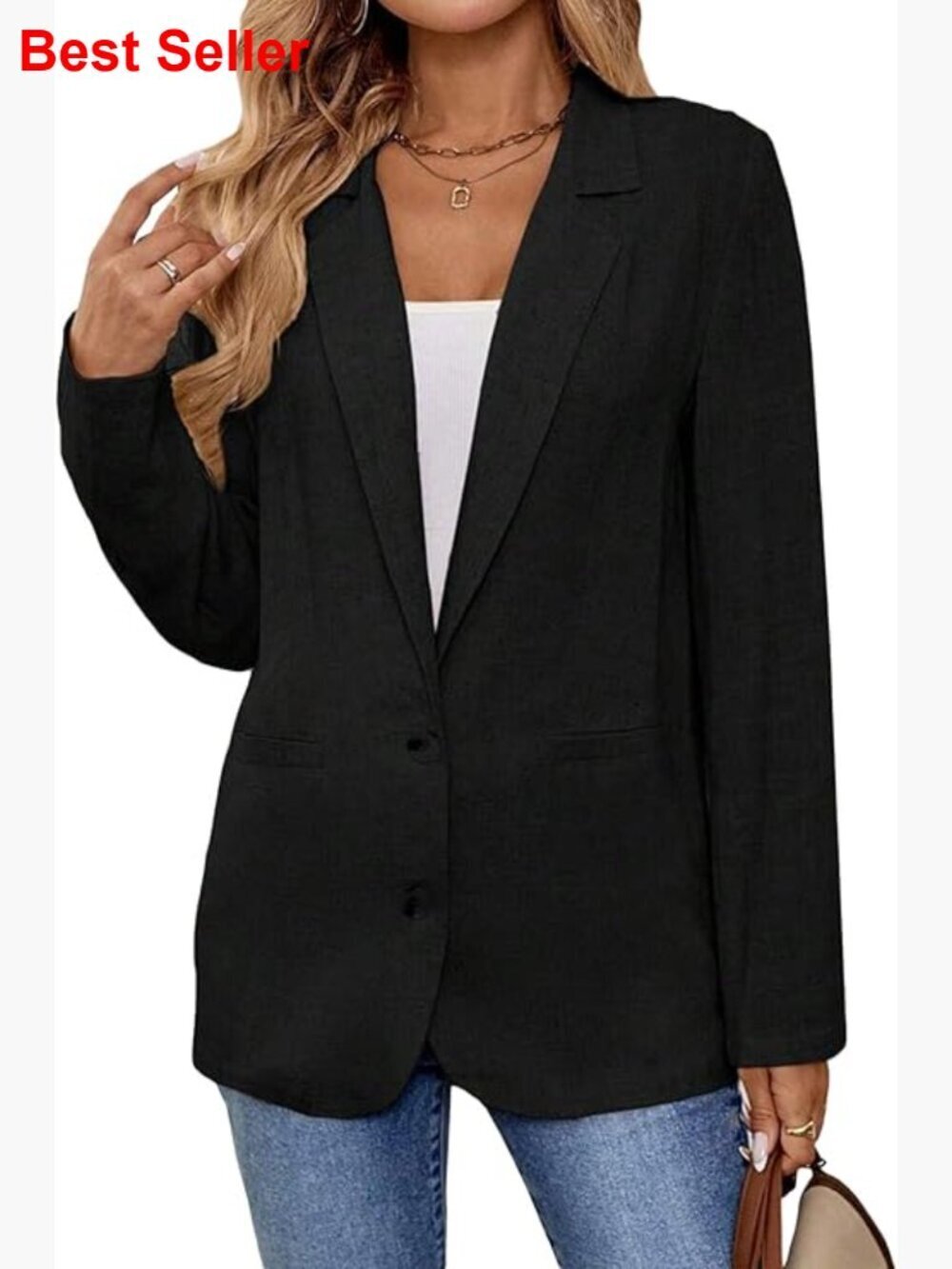 Linen Blend Blazer Long Sleeve Lapel Open Front Business Casual
